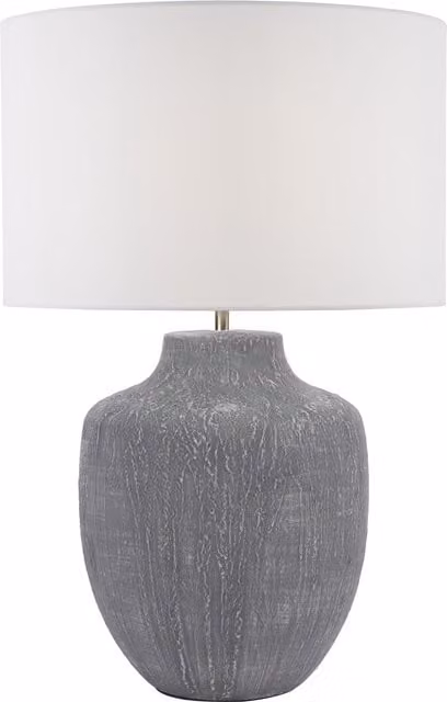 Dar Grey Ceramic Tabletop Lamp with Fabric Shade and E27 Rocker Switch