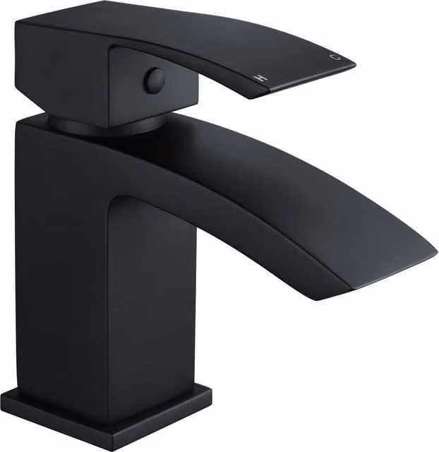 Balterley Contemporary Square Single Lever Mono Basin Mixer Tap with Pop Up Waste, Matt Black