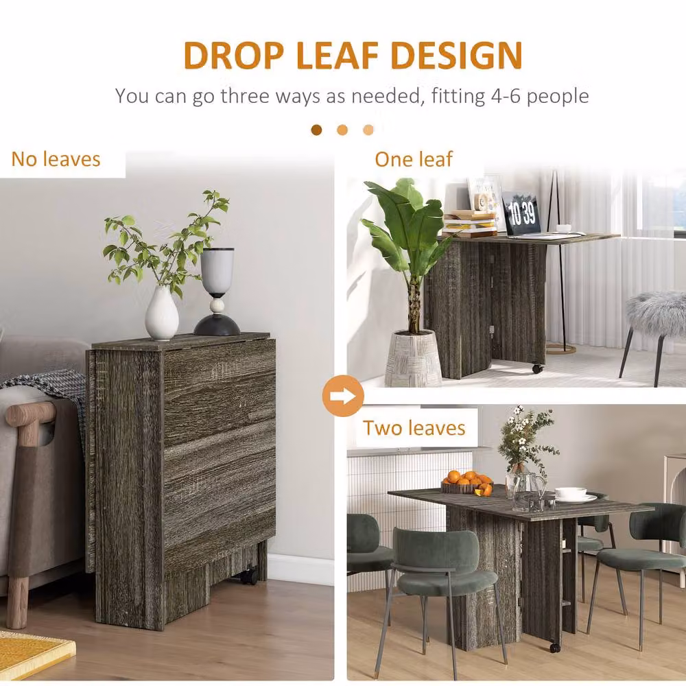 STILVORA Modern Grey Drop Leaf Dining Table with Castors and Storage – 5