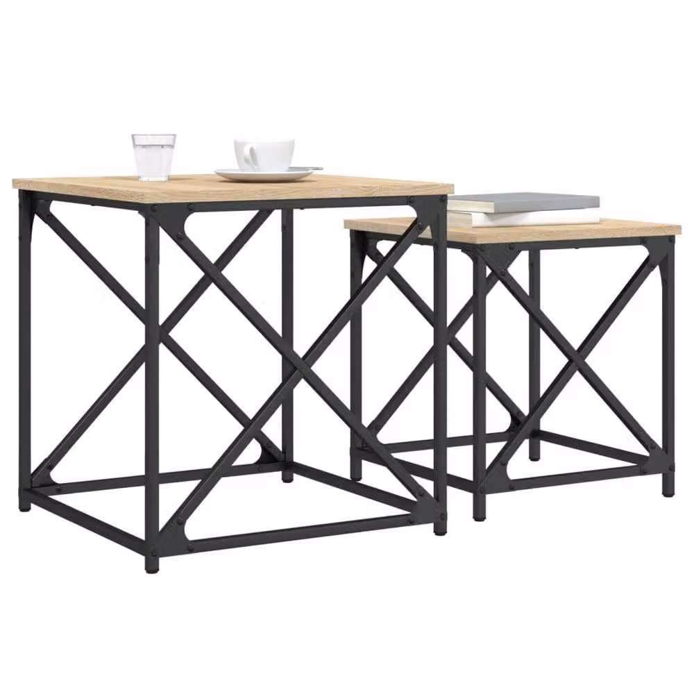 Berkfield Home Nesting Coffee Tables, 2 Piece Set in Sonoma Oak Brown Engineered Wood – 3