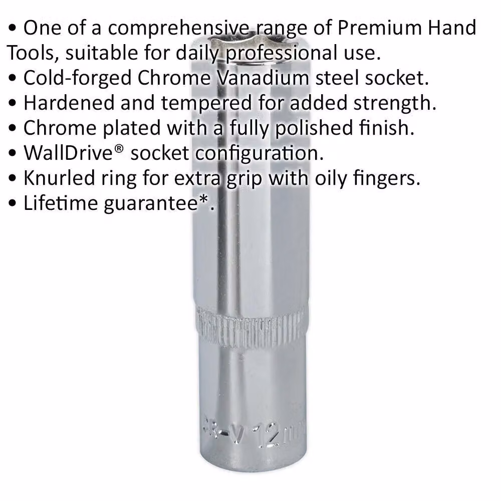 Loops 12mm Deep Drive Socket 3/8 inch Square Drive Forged Steel in Silver Chrome Vanadium – 2