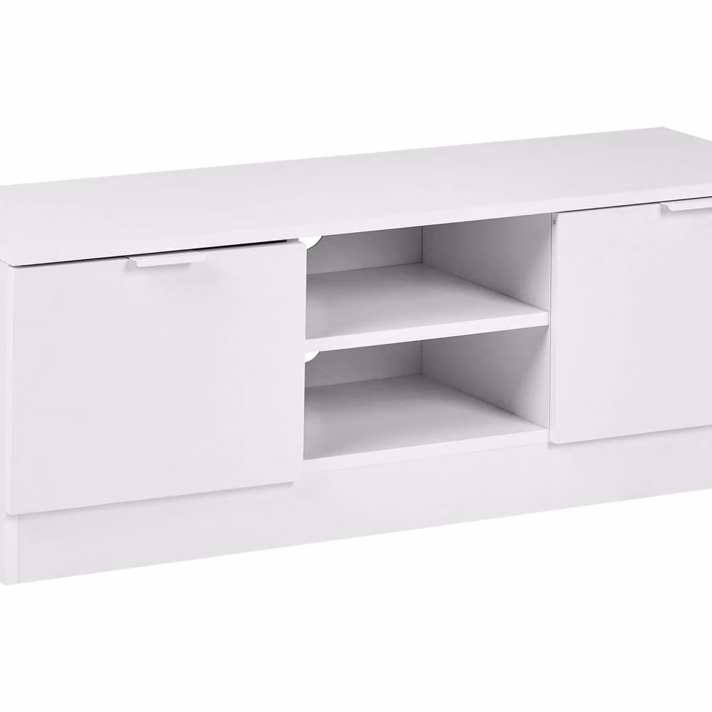 Wyld and Coco Nordic White TV Stand with 2 Drawers and Open Shelves, Width: 102 cm – 2