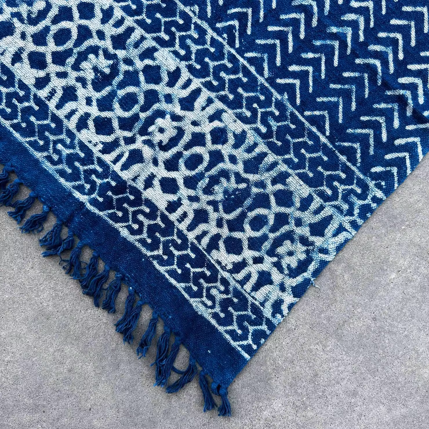 KDMD Handmade Indigo Blue Geometric Throw W/D: 170 x 120 cm – 3