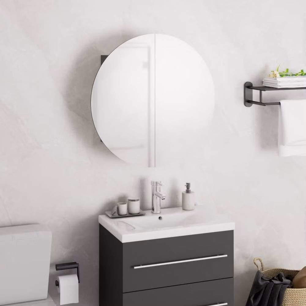 Berkfield Home Beautiful Grey Bathroom Cabinet with Round LED Mirror, W/D/H: 40 x 40 x 17.5 cm – 1