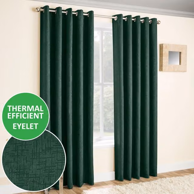 Enhanced Living Vogue Thermal Dimout Curtains in Green, W: 137 cm, H: 168 cm