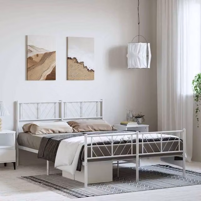 Berkfield Home Metal Bed Frame with Headboard and Footboard in White, W/D/H: 135 x 190 x 90 cm
