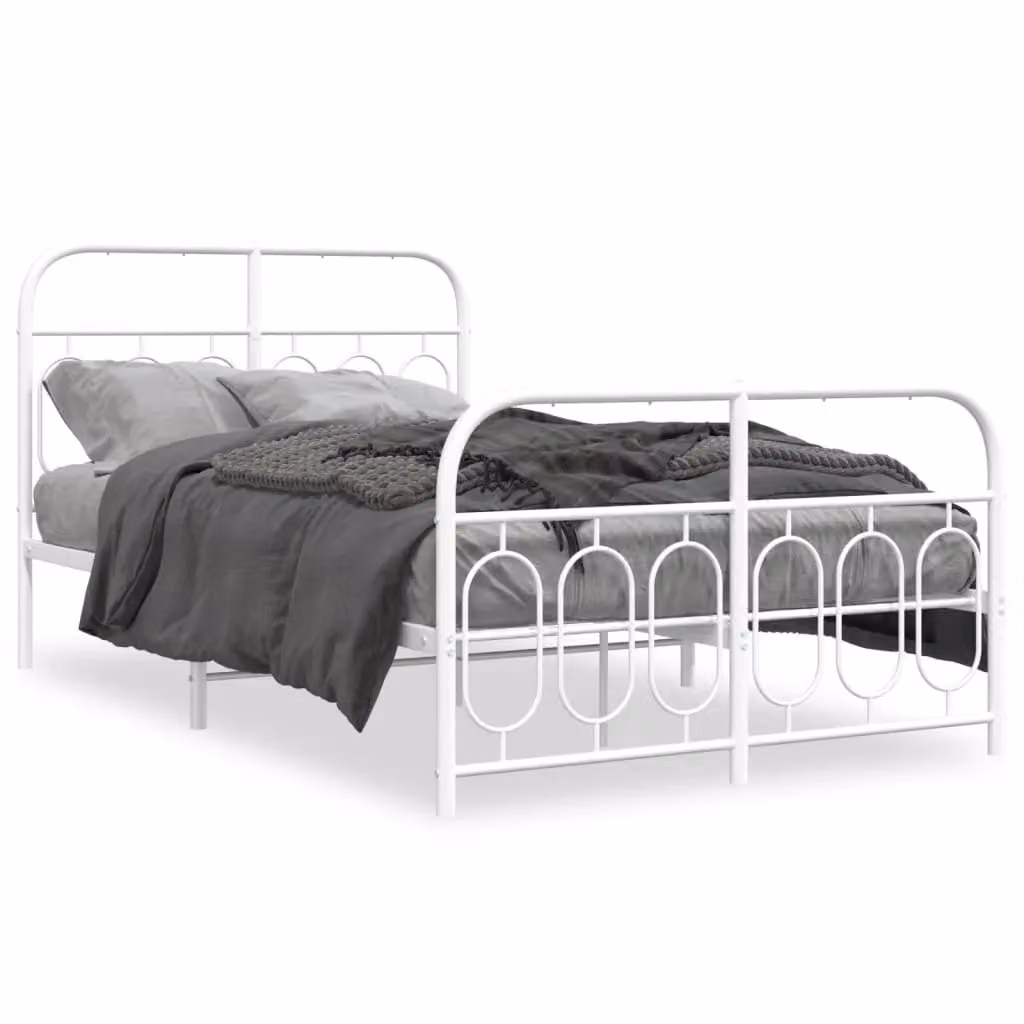 Berkfield Home Metal Bed Frame with Footboard in White, W/D/H: 120 x 190 cm – 2