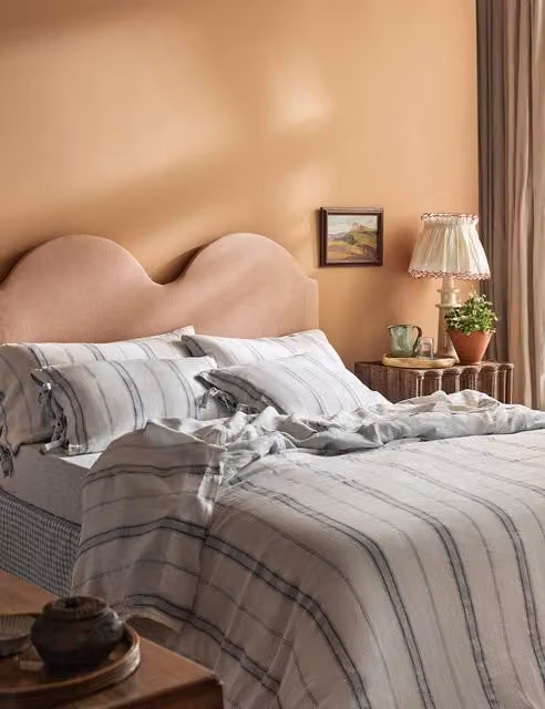 Piglet In Bed Reversible Pure Linen Striped Duvet Cover in Blue Mix