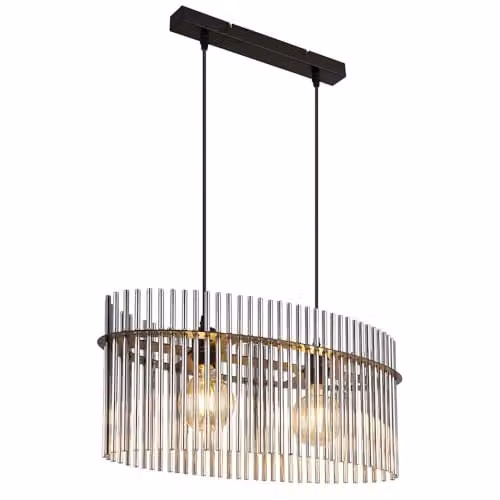 Globo Lighting Modern Suspended Pendant Light with Smoke Grey Glass and Black Metal, 2x E27, H 140 x W 60 x D 23 cm