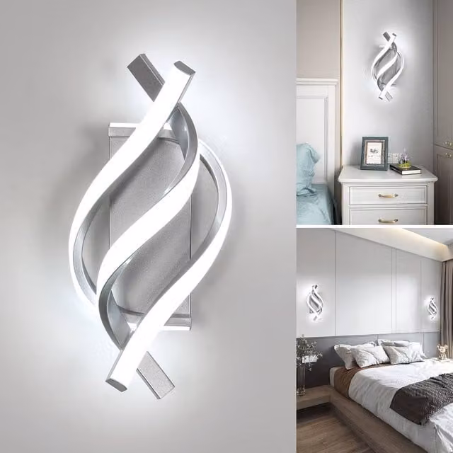 COMELY Modern Spiral LED Indoor Wall Lights in Silver with 6500K Cool White Light – 1