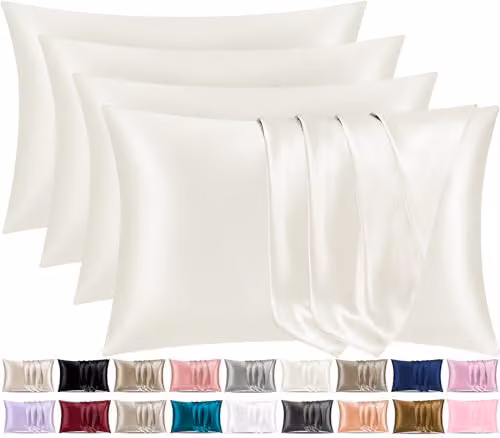 Pamposh Satin Silk Pillowcases, 4 Pack, White, W/D/H: 50 x 75 x 0 cm