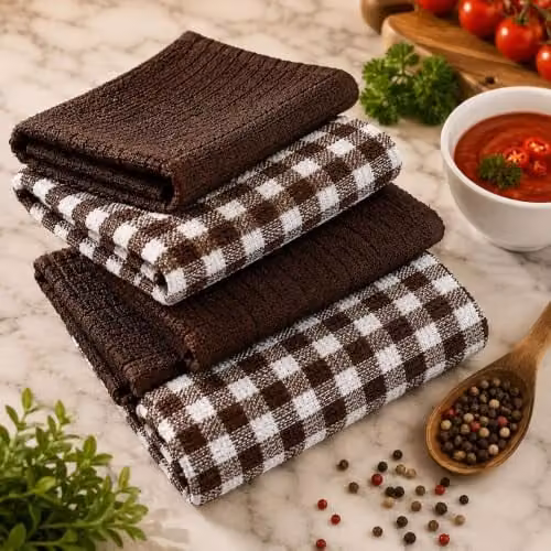 Casabella Pack of 6 Terry Cotton Kitchen Tea Towels in Brown and Blue – 3