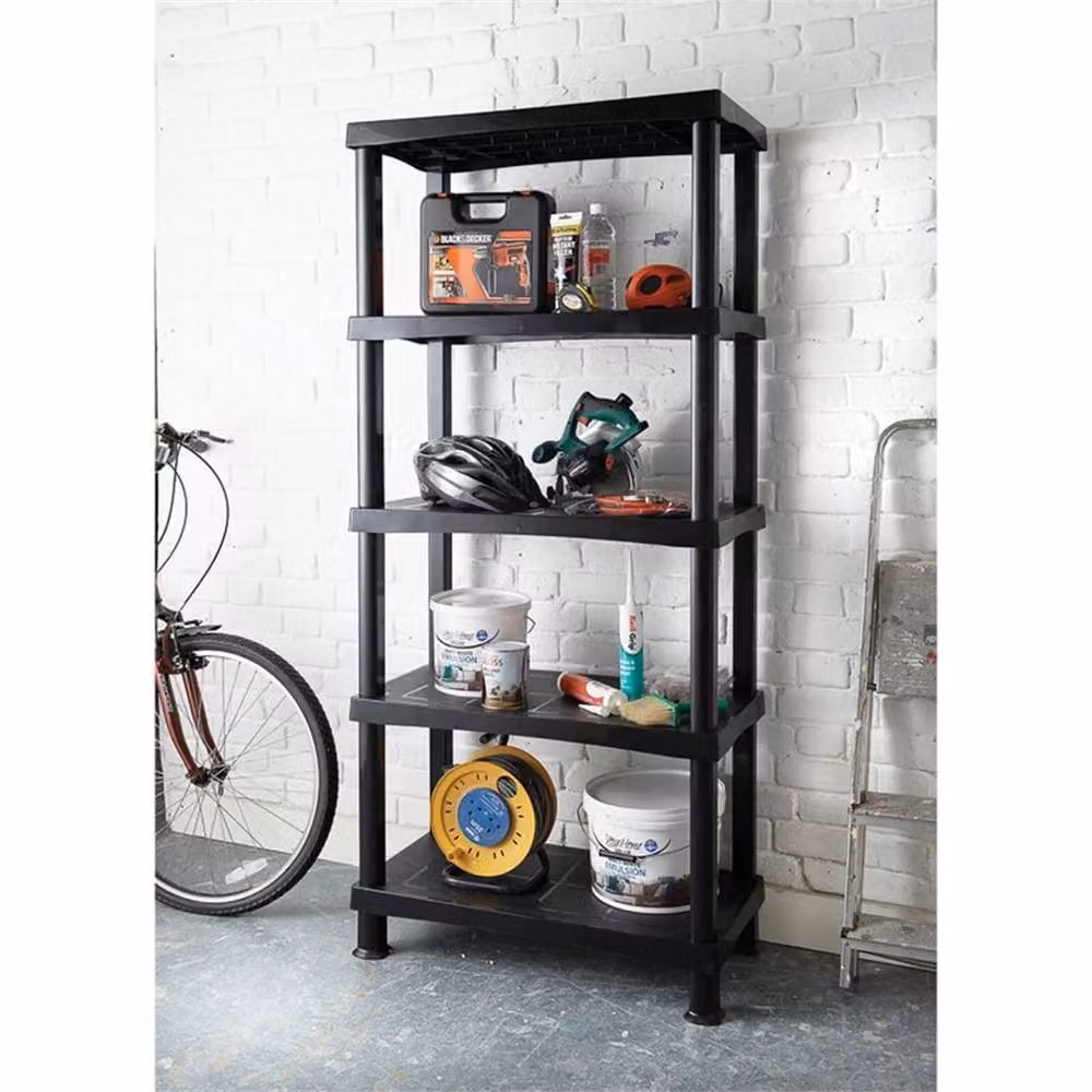 Nordara 5 Tier Plastic Freestanding Shelving Unit in Black, W/D/H: 120 x 70 x 175 cm – 3