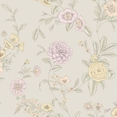 Rasch Chelsea Floral Botanical Wallpaper in Green, Orange and Yellow
