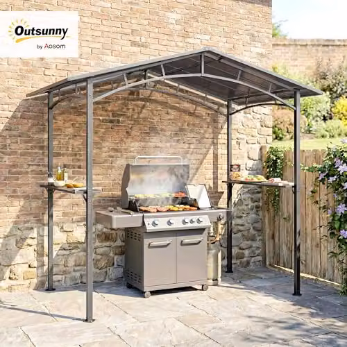 Outsunny Black Outdoor BBQ Protective Gazebo Tent with Shelving, W/D/H: 230 x 246 x 149 cm – 2