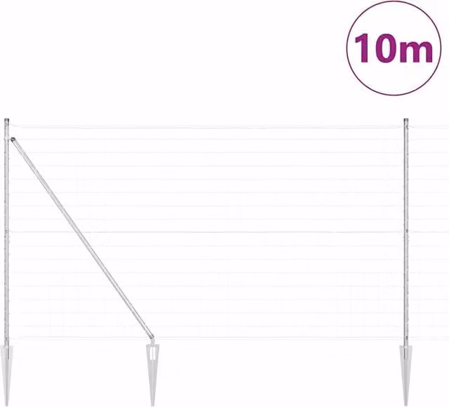 Berkfield Home Modern Euro Fence with 7 Spike Posts, Galvanised Steel, Silver, W: 10 m, H: 1.5 m – 1