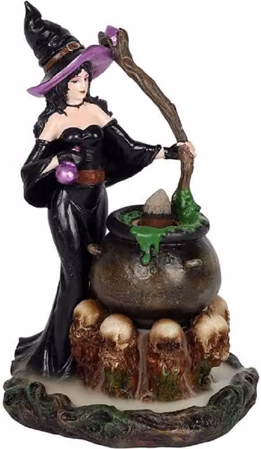 KDMK Modern Witch Ceramic Backflow Incense Burner with Cascading Smoke in Black and Purple