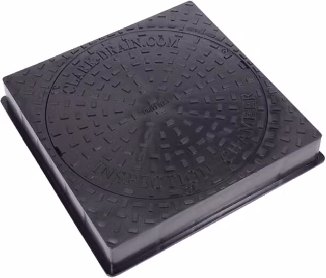 Clark-Drain Square Polypropylene Manhole Cover and Frame, Black, W: 58.0 cm