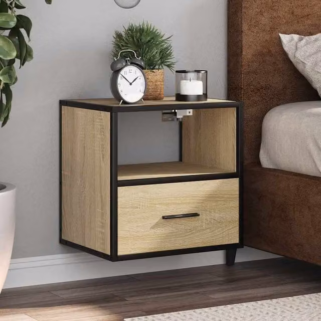 Berkfield Home Wall-mounted Bedside Cabinet in Sonoma Oak Brown, W: 40 cm, D: 31 cm, H: 39.5 cm