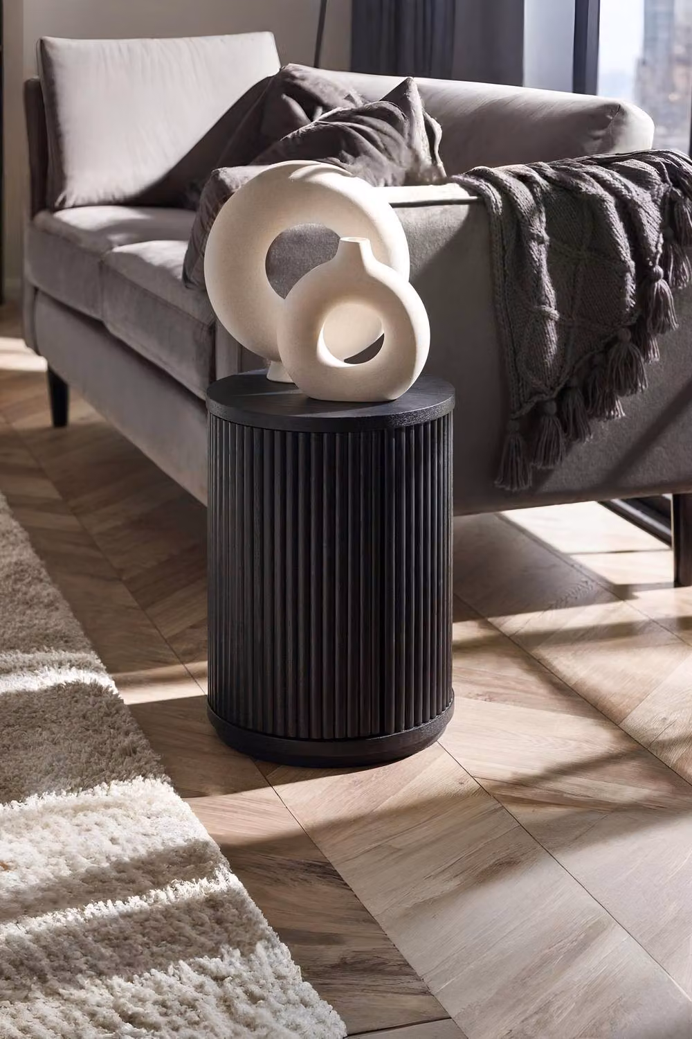 Julian Bowen Louis Black Ash Fluted Round Side Table with Door, W/D/H: 33 x 33 x 45.5 cm – 5
