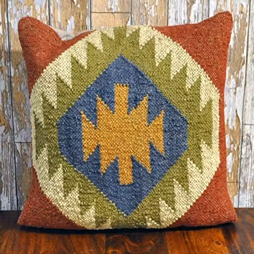 AcaciaHome Multicolour Traditional Kilim Aztec Ethnic Square Cushion with Filler, W/D/H: 40 x 40 x 40 cm