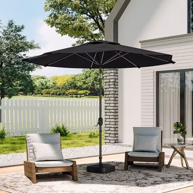 Livingandhome 3m Patio Parasol Outdoor Umbrella with Square Plastic Stand in Black or Grey