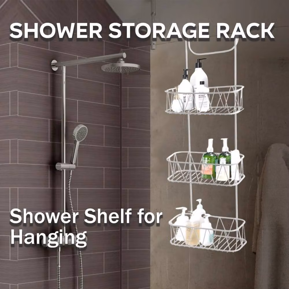 PAWNORA 3 Tier White Rustproof Stainless Steel Over Shower Screen Hanging Caddy – 3