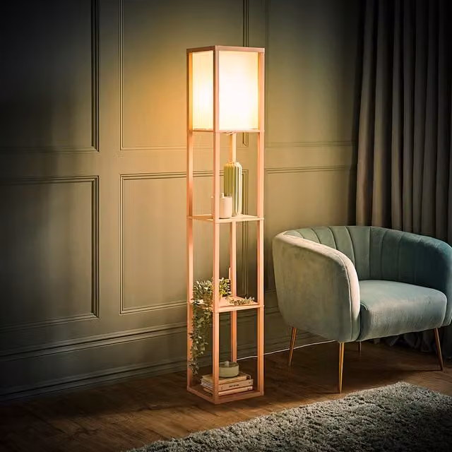 Struttura Pastel Shelving Unit Floor Lamp with Fabric Shade and Bulb, Pink