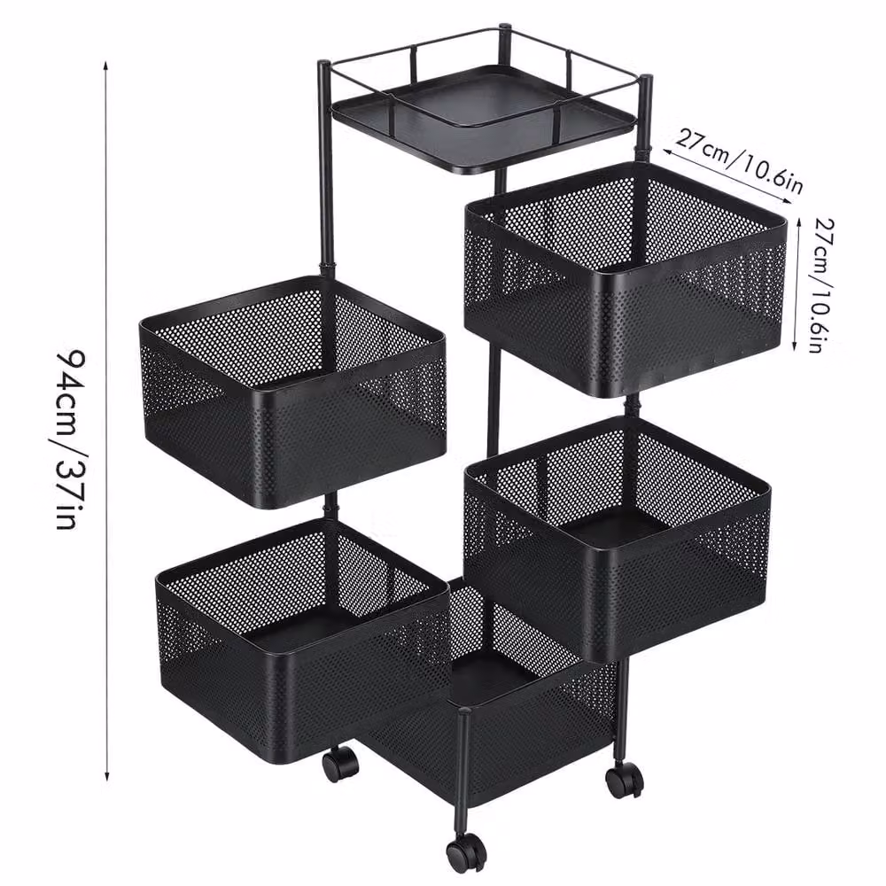 FORGEVIO 6-Tier Rotating Kitchen Storage Trolley Cart in Black – 2