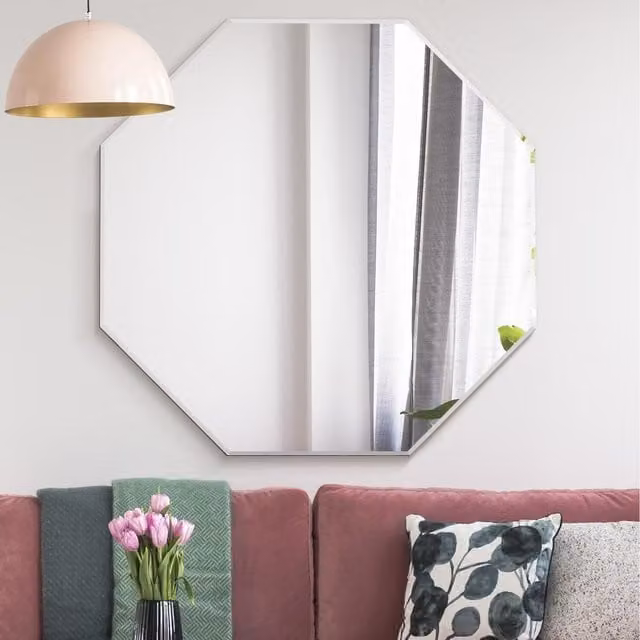 MirrorOutlet Frameless All Glass Bevelled Octagonal Wall Mirror in Black
