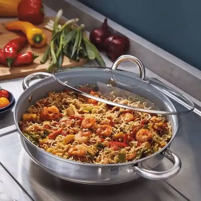 Cooks Professional Silver Stainless Steel Ceramic Non-Stick Sauté Pan with Glass Lid