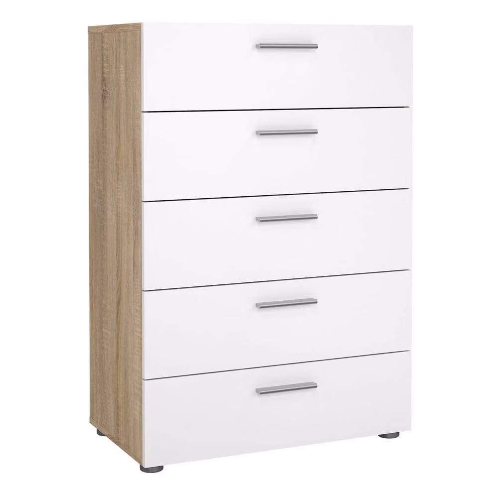 Wyld Haus Daejeon 5 Drawer Chest with White Glossy Fronts and Natural Oak Effect, H: 102.0 cm, W: 70.0 cm, D: 40.2 cm – 2
