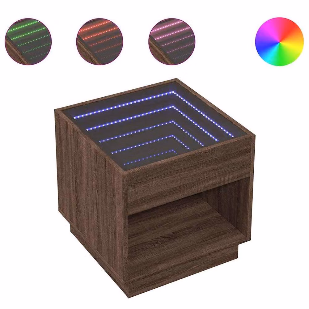 Berkfield Home Infinity LED Decorative Coffee Table in Brown Oak, W/D/H: 50 x 50 x 50 cm – 3