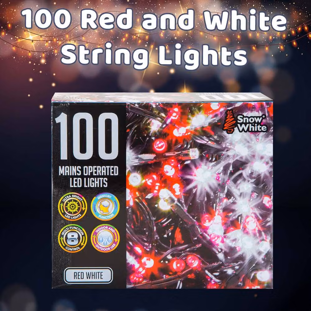 VFM e-Store Christmas Red and White String Lights with 100 Bulbs – 3