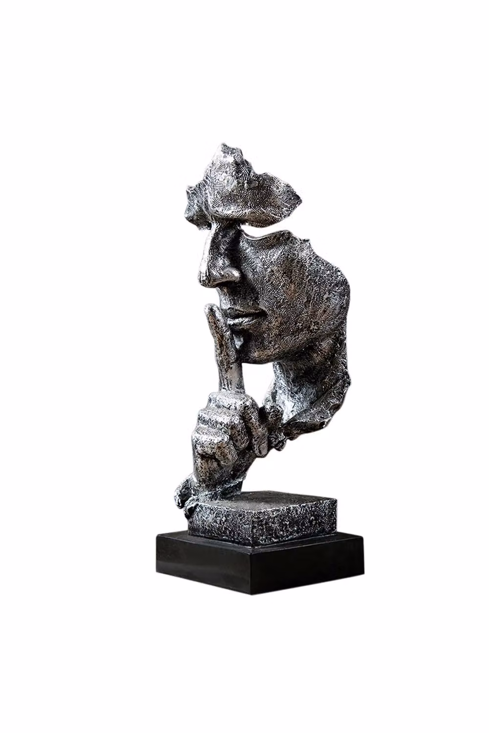 Living and Home Silver Abstract Men Figure Statue, Modern Metal Keep Silence Figurine for Tabletop – 2