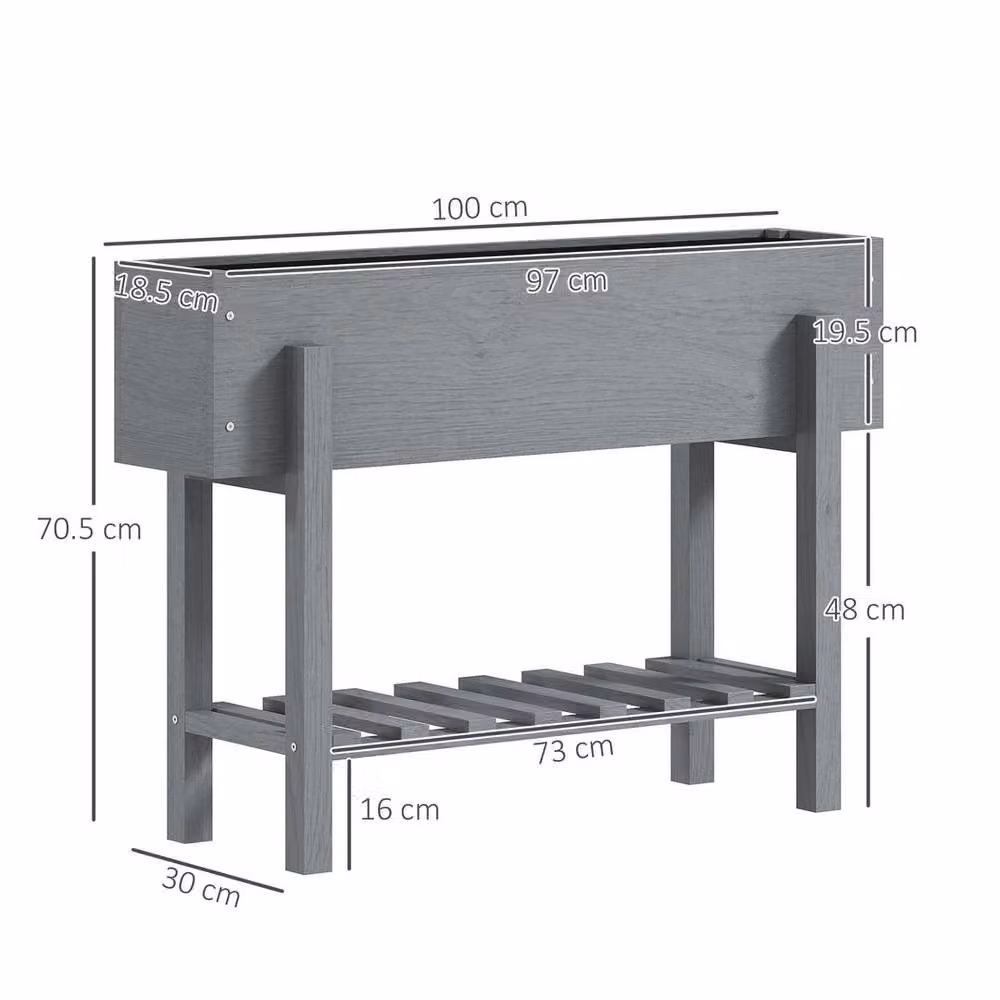 Kelvenix Wooden Raised Bed with Bed Liner and Storage Shelf, Grey, W/D/H: 100 x 70.5 x 35 cm – 2