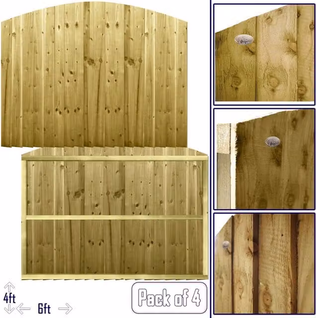 Premier Garden Supplies Dome Top Feather Edge Fully Framed Garden Fence Panels, Pressure Treated Tanalised Wood, Height: 183 cm, Width: 120 cm, Pack of 4