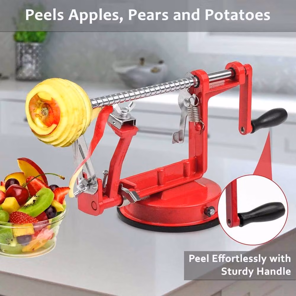 FLAVORA 3 in 1 Apple Peeler, Cutter and Slicer in Red and Silver with Non-Slip Base – 3