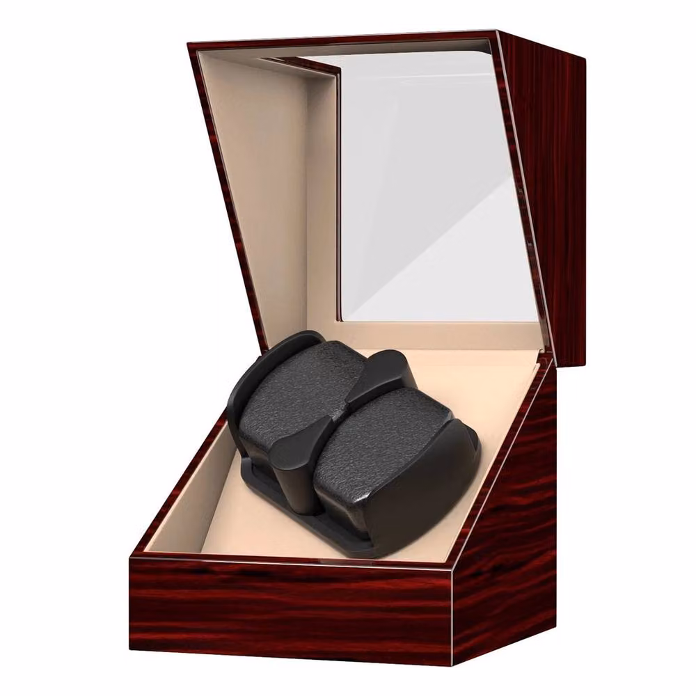 NESTLUNE 2 Slot Brown Wooden Automatic Electric Watch Winder Storage Box – 3