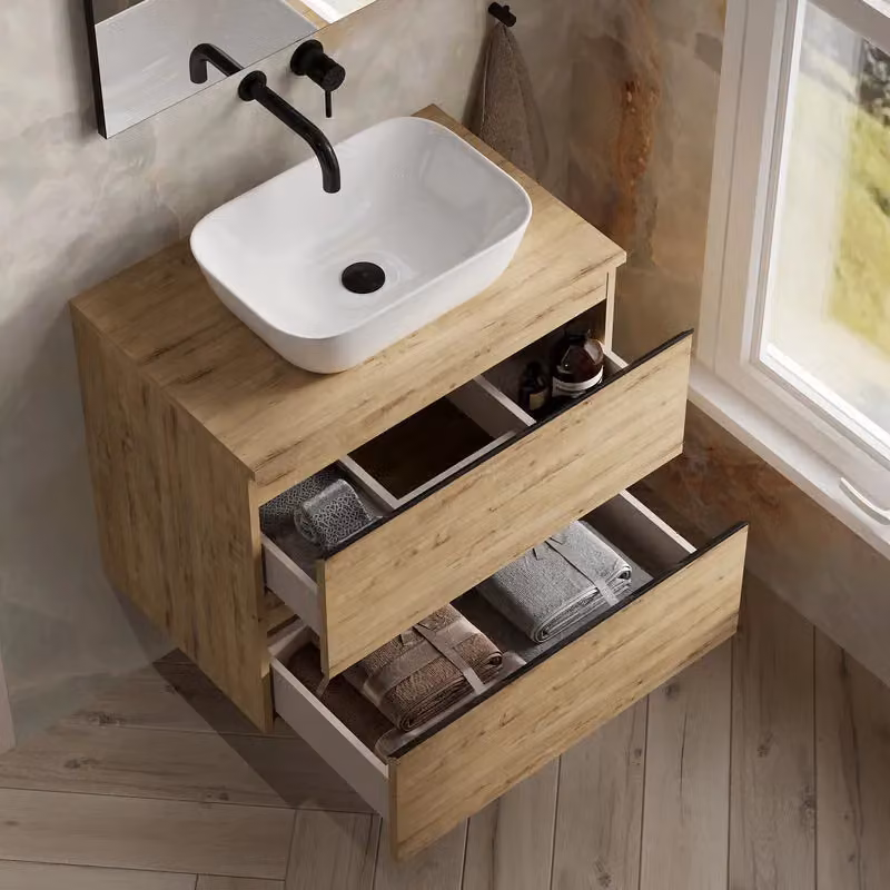 Banyetti Vatilla 700mm Wall Hung Vanity Unit with Matching Worktop in Ostippo Light Oak – 3