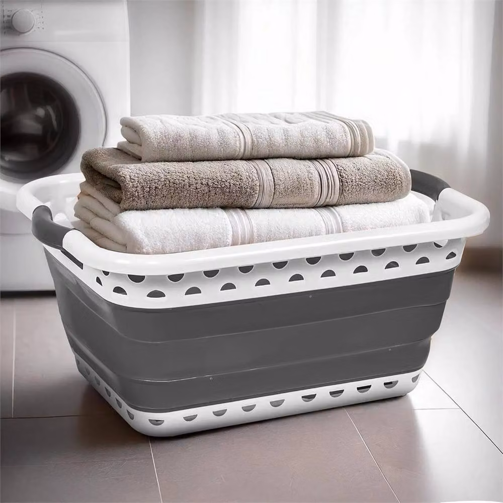 Nordara Grey Collapsible Pop-Up Laundry Basket with 2 Handles, 58L – 4