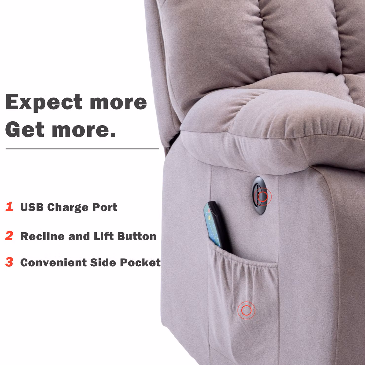 Aosom.UK Electric Power Lift Recliner Armchair with Vibration, Heating, Massage, USB Ports and Side Pockets, Beige, W/D/H: 81 x 91 x 104 cm – 6