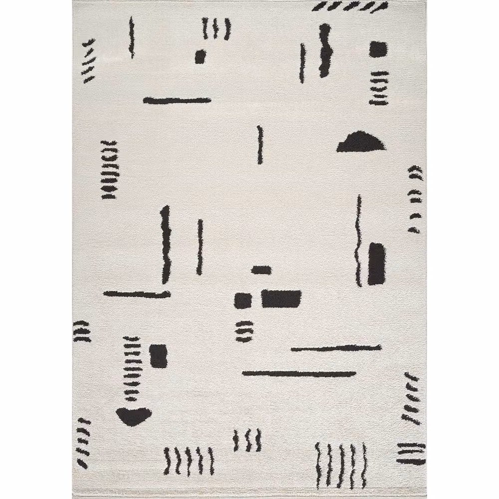 Livabliss Freud Modern Abstract High Pile Rug in Black and White, W: 200 cm, D: 275 cm – 2