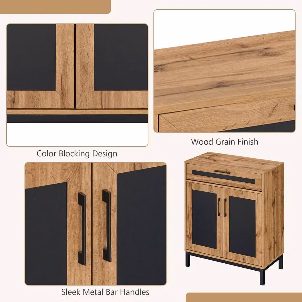 VOGREX Modern Brown Wood Coffee Bar Accent Cabinet with 3 Removable Shelves – 4