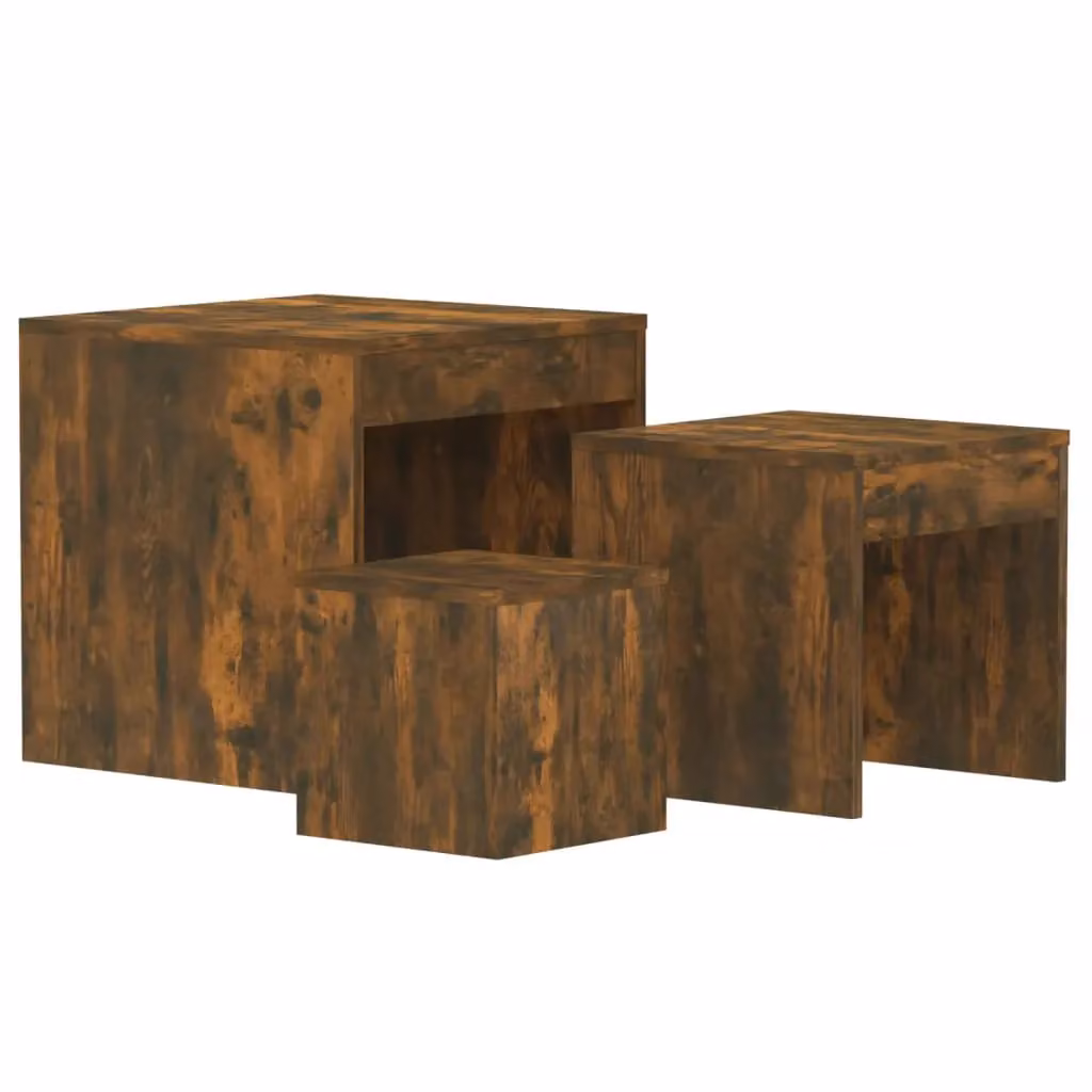 Berkfield Home Nesting Tables, 3 Piece Set in Smoked Oak Brown Engineered Wood – 2