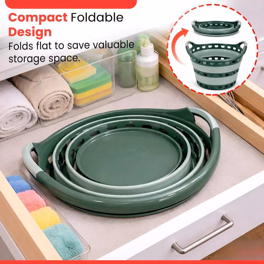 KORVIXA Collapsible Round Laundry Storage Basket in Green, Diameter: 100 cm – 5