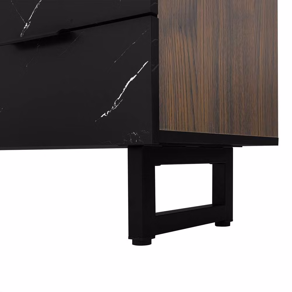 Merax Black Marble Effect TV Cabinet with Dark Wood Grain Doors and LED, W: 200 cm, D: 50 cm, H: 38 cm – 6