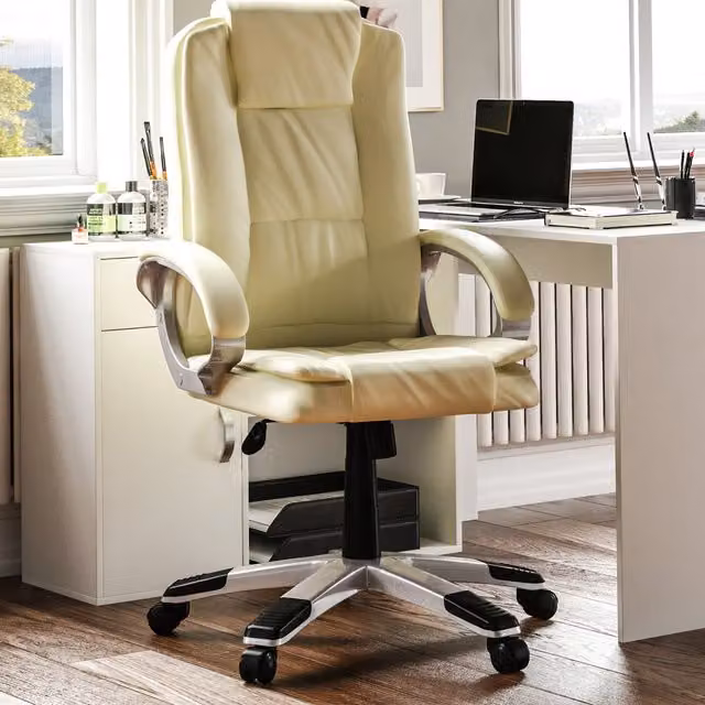 Vida Designs Modern Executive Office Chair in Beige Faux Leather with Armrests