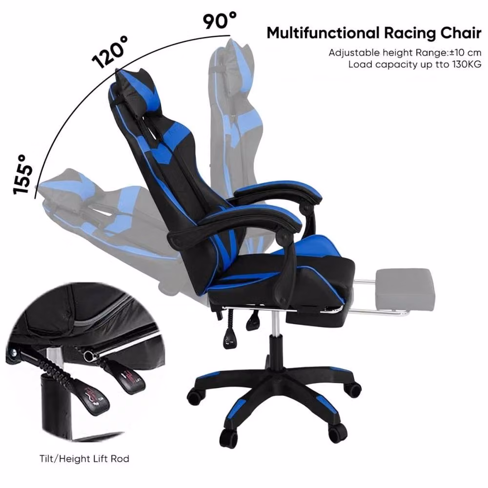 EONLION Black PU Leather Gaming Chair with Headrest and Armrests for Home and Office – 3