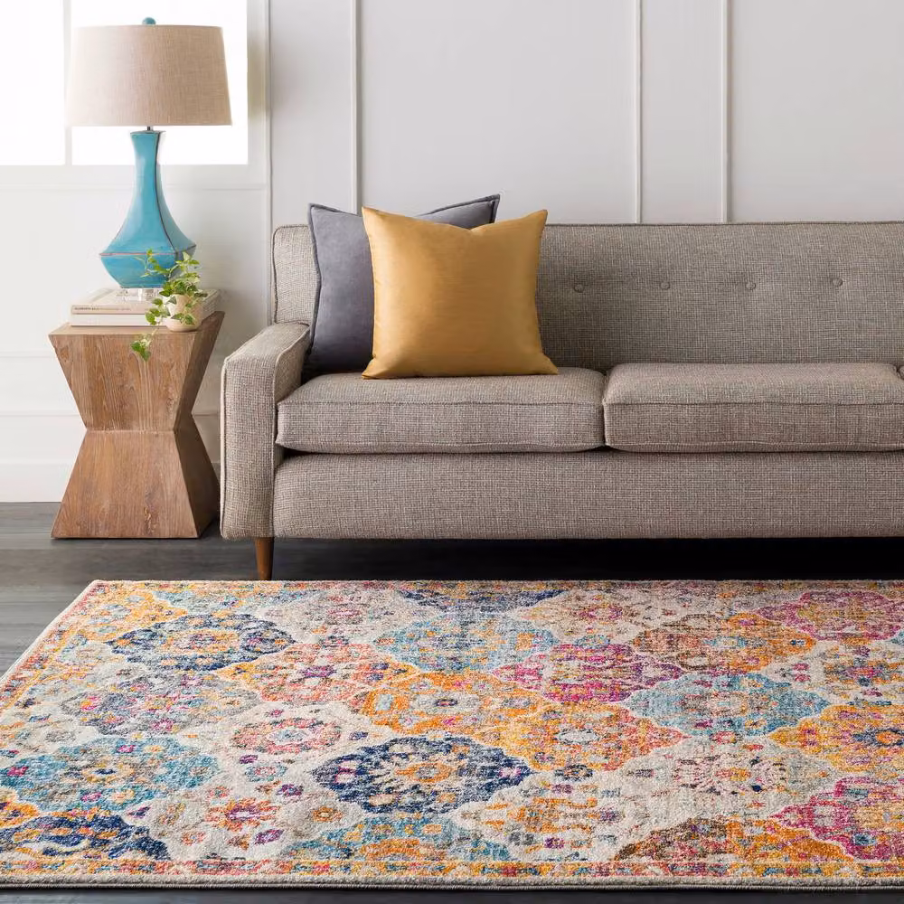 Livabliss Harput Vintage Boho Round Rug in Burnt Orange, Beige, Blue and Grey, Diameter: 160 cm – 4
